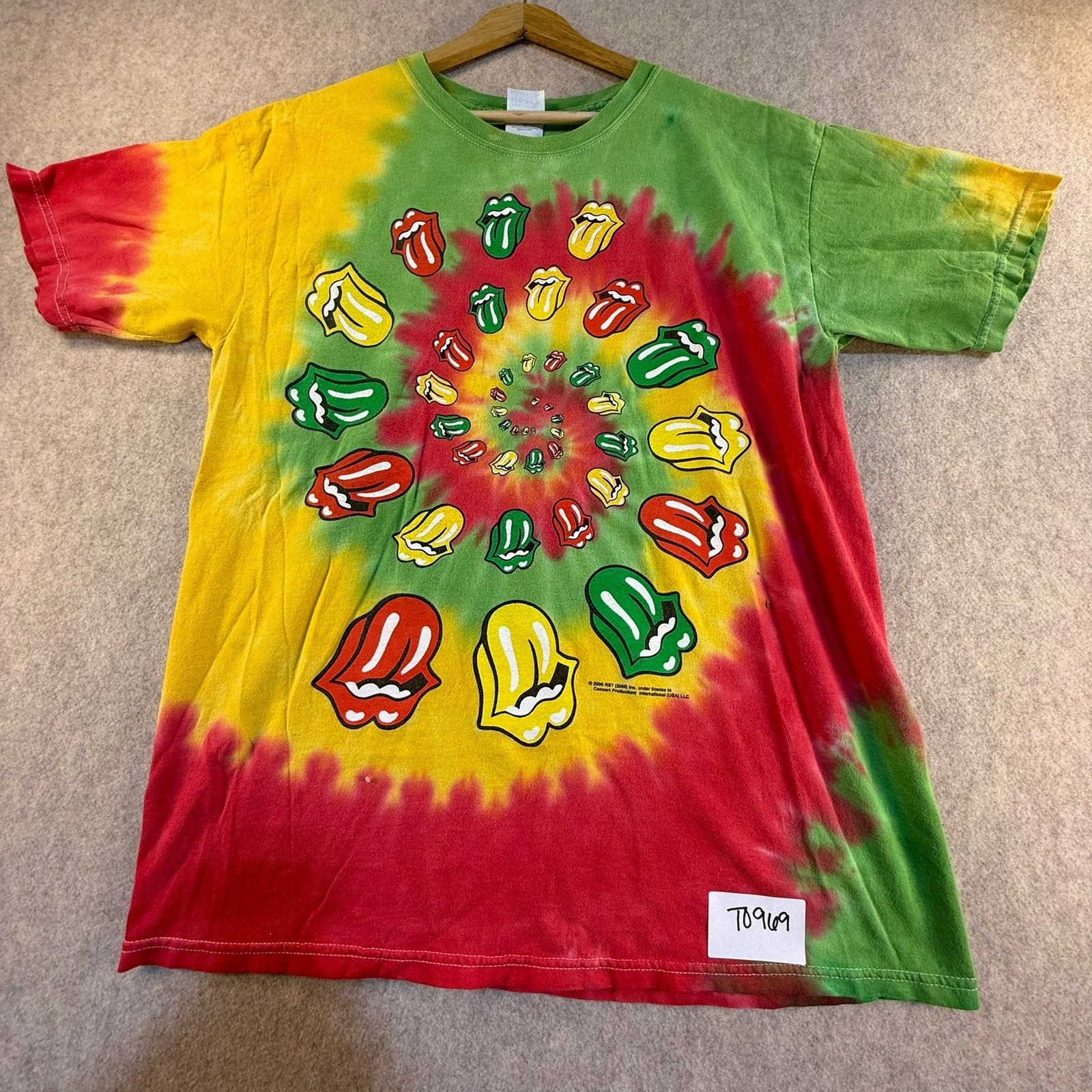 Rolling Stones A Bigger Bang 2005-06 Tour Tie Dye T-Shirt Mens L Rasta Spiral