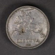 1936 Lithuania Silver 10 Litu