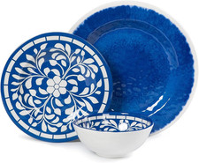 Melamine Dinnerware Set - 12 Pcs Dinner Dishes Set for 4, Plates and Bowls Set f