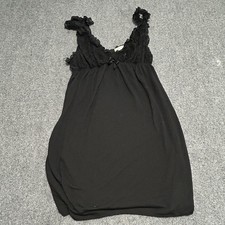 Vtg Oscar de la Renta Black Ruffle Neckline Slip Dress Pink Label Size large