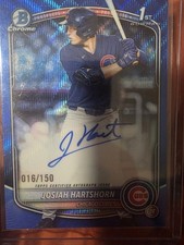 Josiah Hartshorn 2025 Bowman Draft 1st Chrome Prospect Auto Blue Wave /150 Cubs