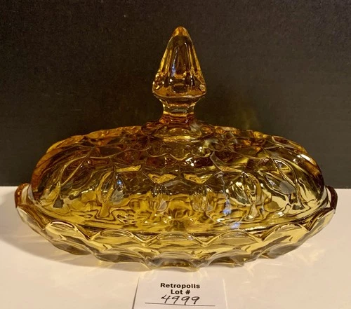 ANCHOR HOCKING Butter Dish FAIRFIELD Amber Glass Vintage
