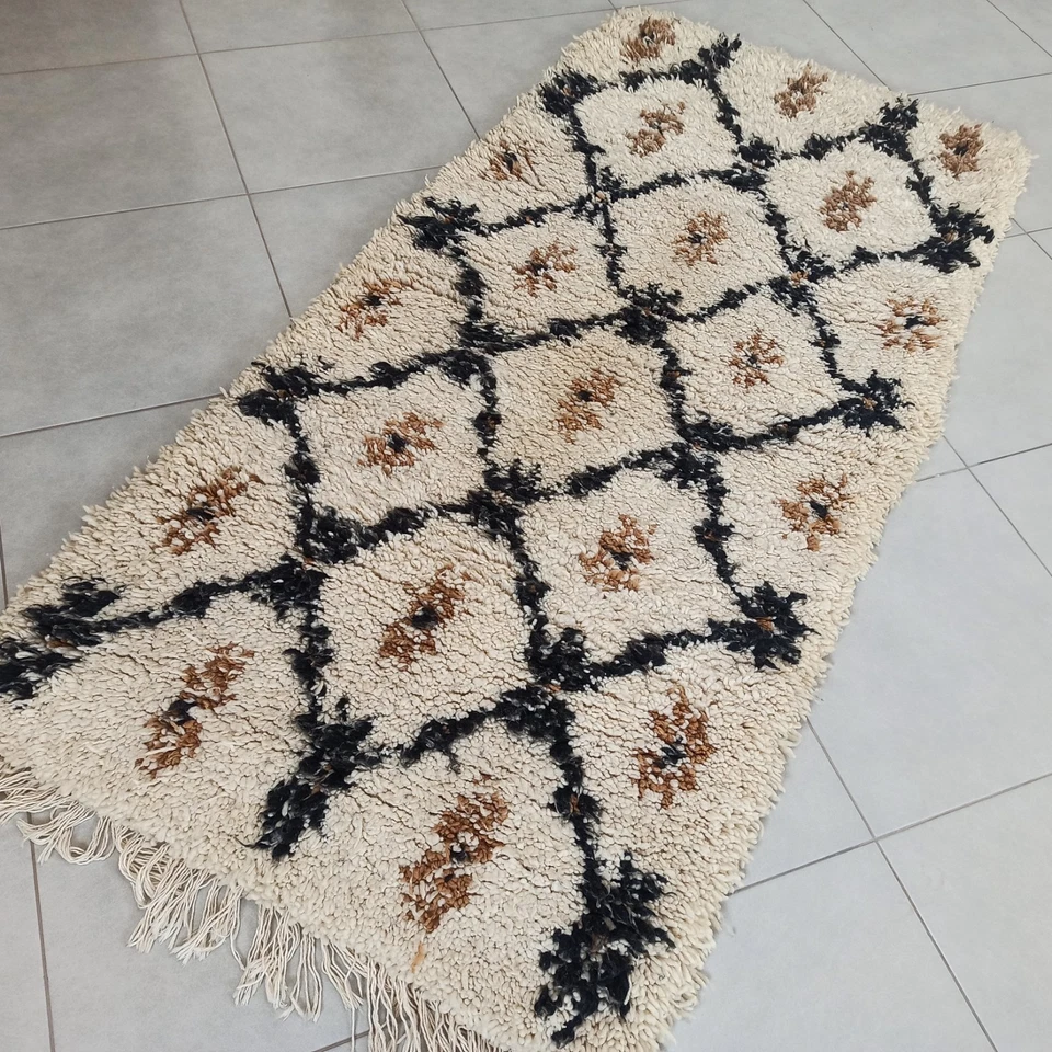 Handmade Vintage Moroccan Azilal Rug Berber Geometric Area Carpet Tribal Wool - Image 3 of 4