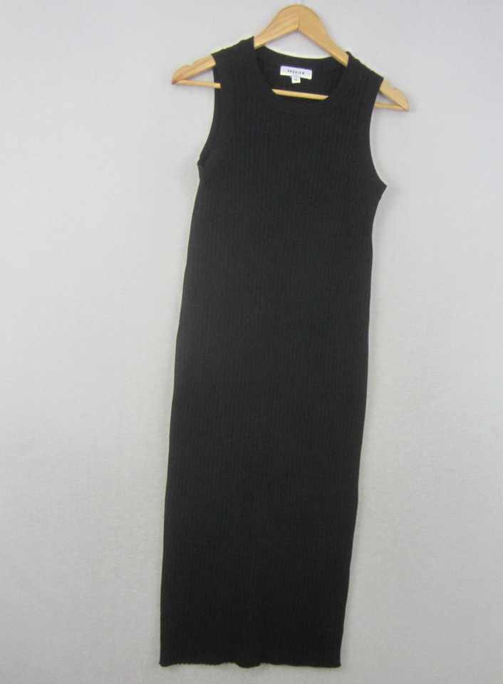 Preview Dress Womens Medium Black Ribbed Knit Sleeveless Maxi Bodycon Stretch