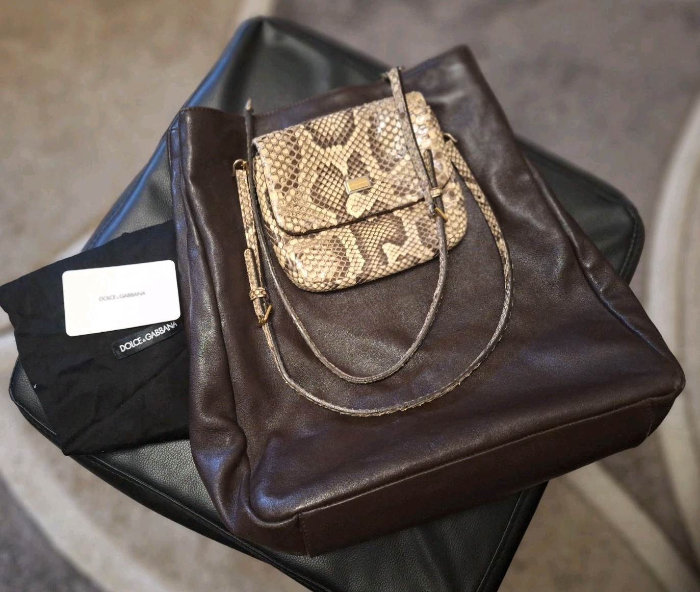 Dolce Gabbana - SHOPPING PITONE MACCHIA + MONTON - Tasche - braun (Sabbia/moro)