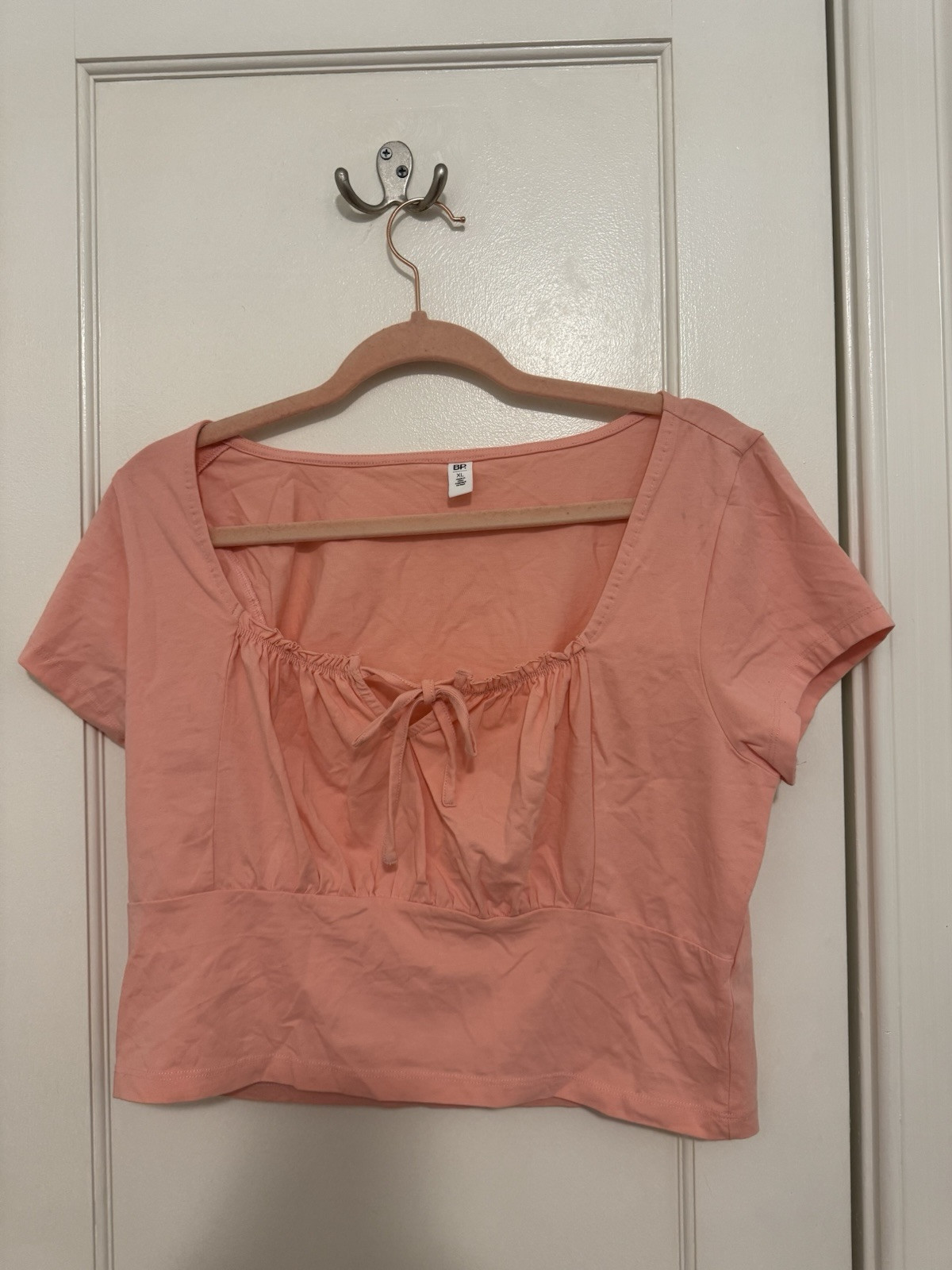 BP CROPPED PEASANT STYLE ORGANIC COTTON CORAL TOP SZ XL