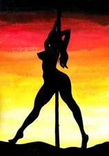 Aceo new original hand drawing acrylic painting miniature art card ooak,women