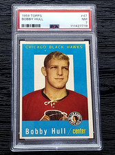 1959 TOPPS BOBBY HULL SECOND YEAR HOCKEY CARD #47 **STUNNING** PSA 7 NEAR MINT 