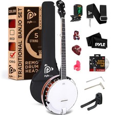 Pyle Banjo Kit with Remo Head and Sapele Resonator, 39" Full Size Sun Burst