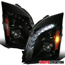 Fit 2008-2014 Cadillac CTS Black Smoke LED Strip Projector Headlights Headlamps