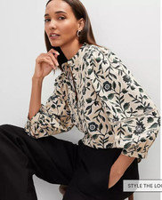 Blusa para mujer Ann Taylor arena multi floral ribete de escalera mezcla de lino XL