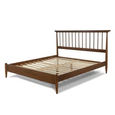 Queen Size Walnut Mid Century Platform Bed With Headboard