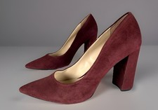 Nine West Womens Avana 9X9 Heel Pump Wine Red Suede Block Heels Pointed Toe, 9M