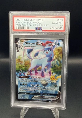 POKEMON GLACEON VMAX 2021 SWORD & SHIELD EVOLVING SKIES SECRET #209 FA PSA 10
