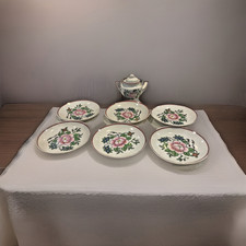 8 Pieces Children's China Plate Set - Frenzy Toys Pink Roses 6-3.5  1 sugar Bowl