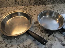Vtg Lifetime Cookware 10” & 8" Saute Skillet Frying Pan Stainless Steel USA T304