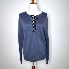 MAJESTIC FILATURES French Terry Lace-up Top Sweatshirt MED 3 Blue Athleisure