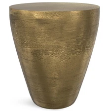 Cavan Metal Side Table in Antique Brass, 16.5" Round, 17.75" H, Cast Aluminum...