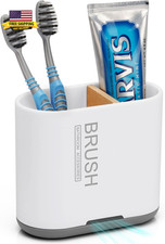 Bamboo Toothbrush Holder for Bathrooms Toothpaste Organizer, Small, White