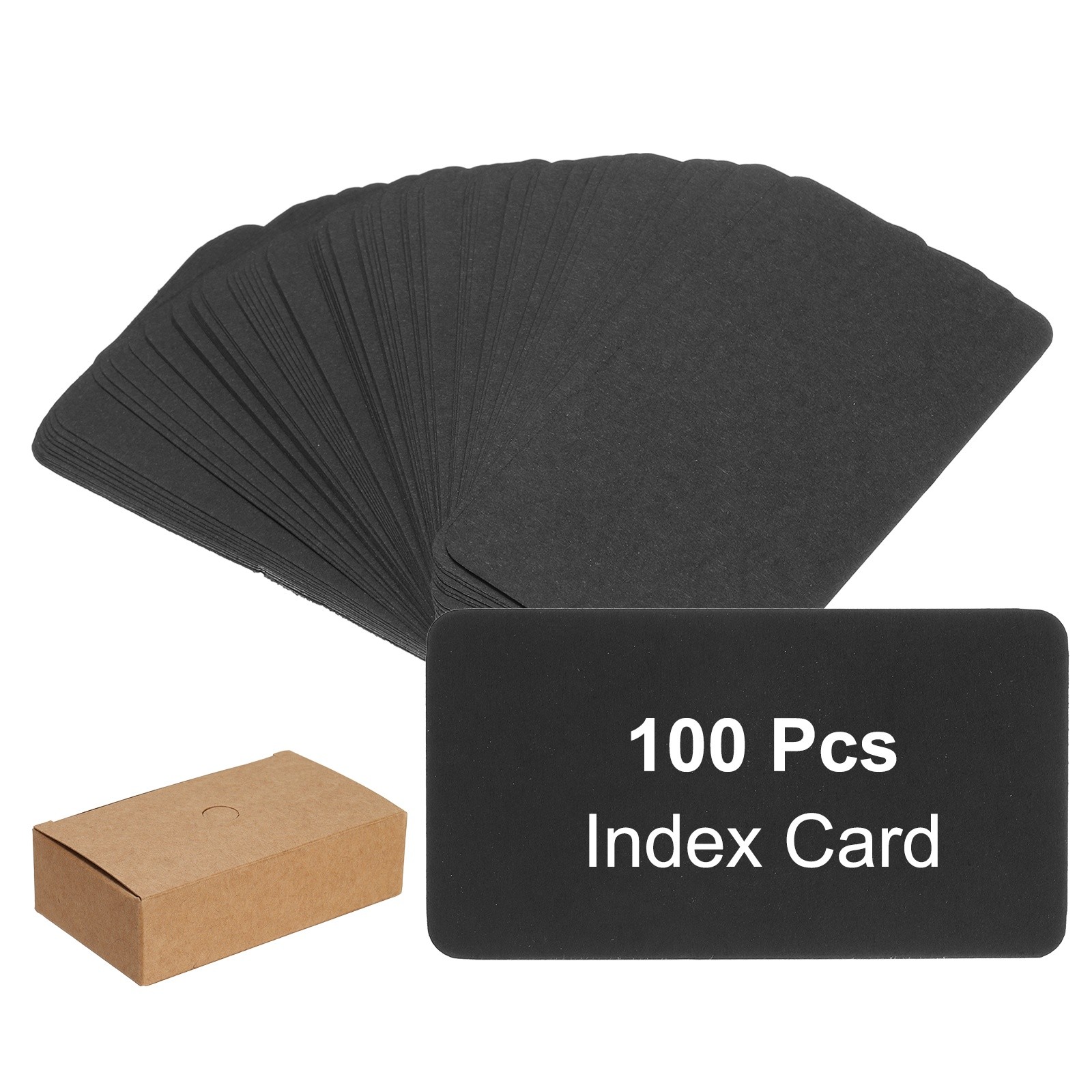 2" x 3.5" Note Card, 100 Pcs Index Card Kraft Paper Round Corner, Black