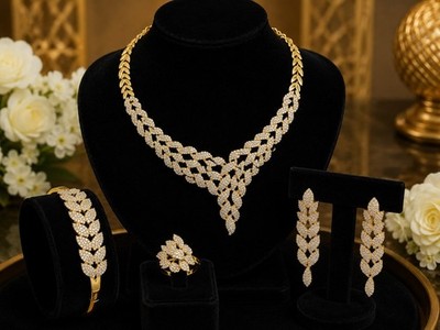 Luxus 18K Vergoldet Edelstahl Schmuck Set für Damen Dubai Stil Set