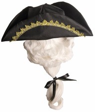 Colonial Hat w/Wig Tricorn Revolutionary Black Halloween Child Costume Accessory