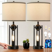 25'' Farmhouse Table Lamps for Living Room Set of 2 with USB C A Ports, Vintage