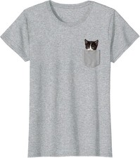 Cute Cat Peeking In Pocket Lover Funny Present Comedy Ladies' Crewneck T-Shirt