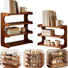 2/3/4-Tier Solid Wood Bookshelf, Heavy Duty Curved Edge Storage Rack