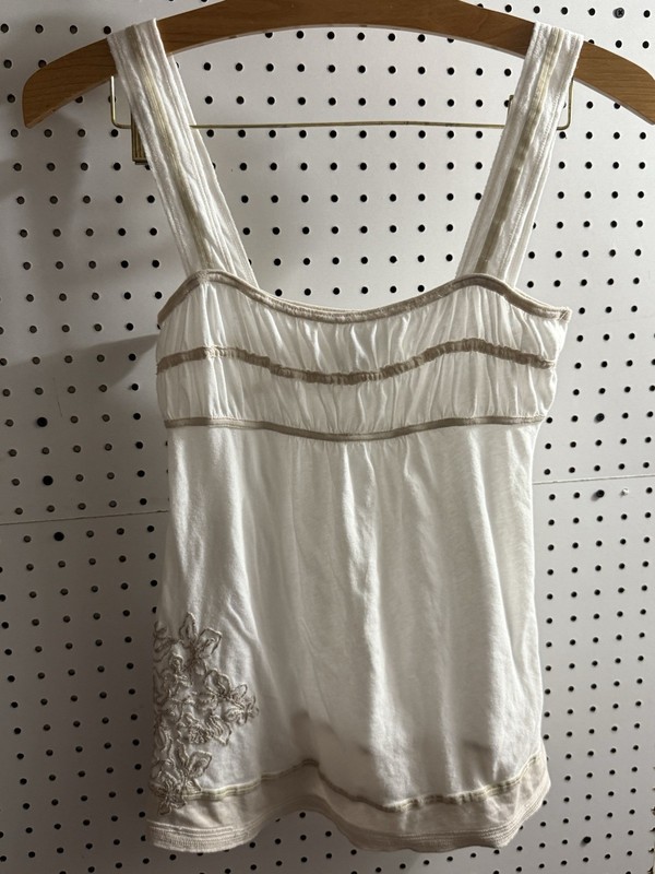 Rare 2000s Abercrombie & Fitch Women’s Babydoll Tank Embroidered White Size M