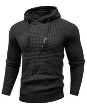 Mens Hooded Sweatshirt Long Sleeve Solid Knitted Hoodie Pullover Medium Black