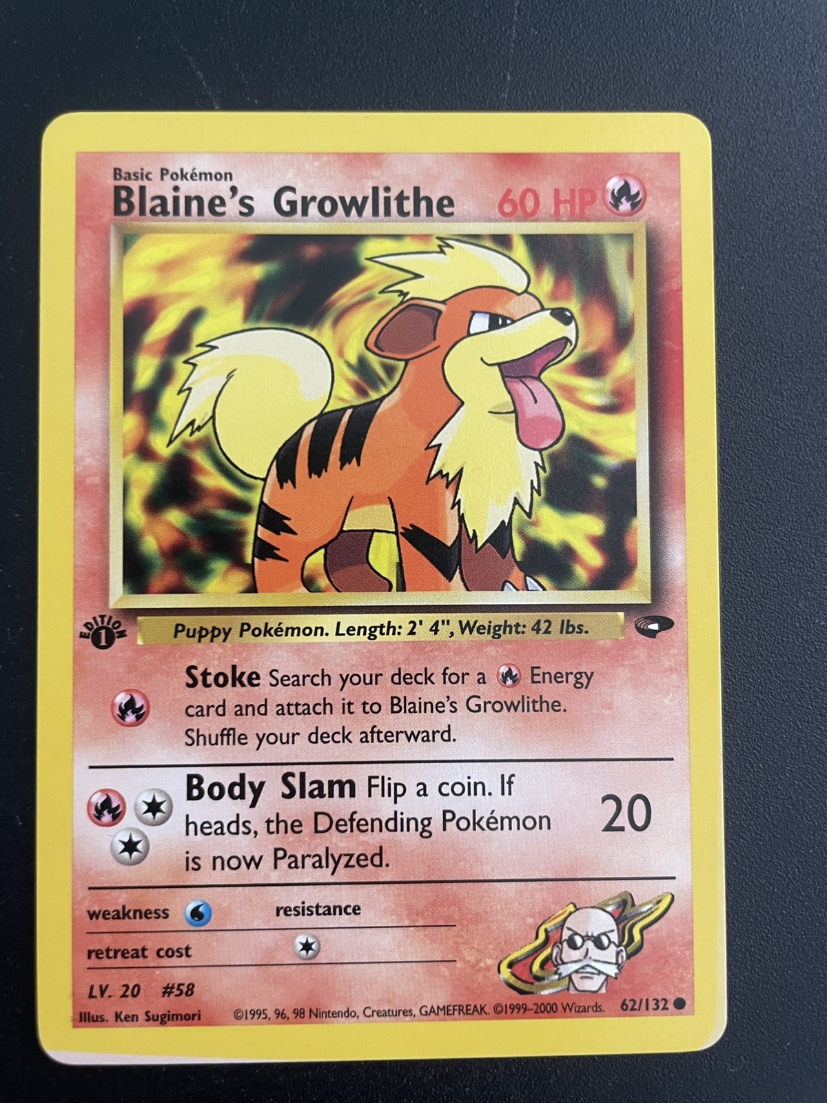 Blaine's Growlithe | 62/132 | 1st Edition | Gym Challenge | Common | NM/ Sun Dmg
