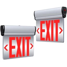 Led Edge-Lit Exit Sign ,Brushed Aluminum Housing Double-Sided Mirrored Rotati...