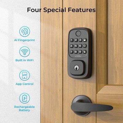 LNDU SF300 Smart Door Lock APP Wi-Fi Keyless Entry Deadbolt+Handle Fingerprint