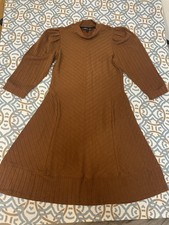 Chris McLaughlin Women’s 6 Brown Solid Cable Knit Mock Neck 3/4 Puff Knee