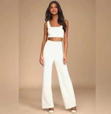 Lulus Only Tonight Ivory Two-Piece Wide-Leg Jumpsuit MEDIUM NEW NWT 