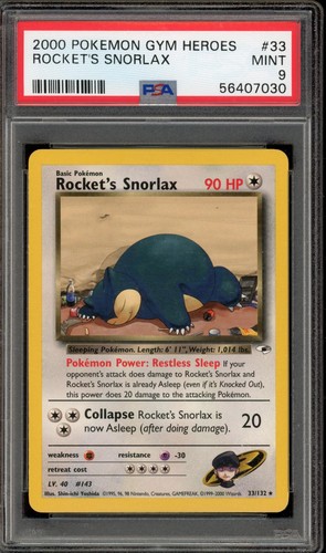 Rocket's Snorlax (Unlimited) graded PSA 9 for sale on eBay