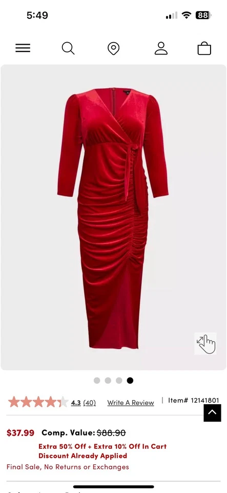 Vestido de noite formal Torrid plus size veludo vermelho manga longa tamanho 18 novo sem etiquetas - Imagem 4 de 4