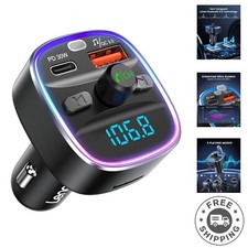 Compact Bluetooth 5.4 FM Transmitter with Noise Cancellation  7 LED Color Modes
