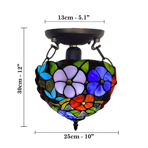 Tiffany Style Antique 10-inch Ceiling Lamp Handcrafted Art Stained Glass Shade - Picture 6 of 12