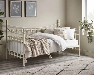 HAPPY BEDS Metal Day Bed, Versailles Stone White Day Bed Single with 4 Mattress Options