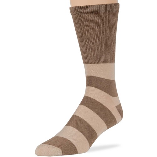 Men Diabetic Cotton Crew Wide Socks 5 Pack X Large-Stripe Dot-Brown Beige Khaki - Picture 4 of 12