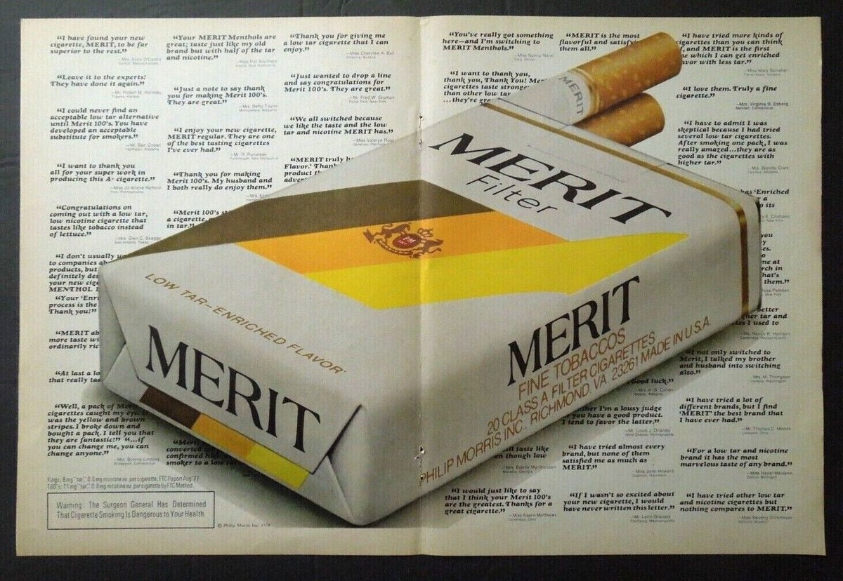 lettuce cigarettes 1978 MERIT Filter Cigarettes 2-Page Magazine Ad