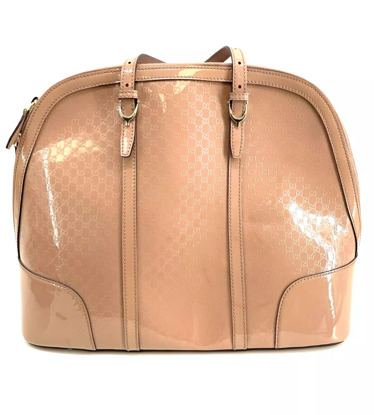Authentique sac dôme Gucci Patent Microguccissima joli poignée supérieure Cipria foncé