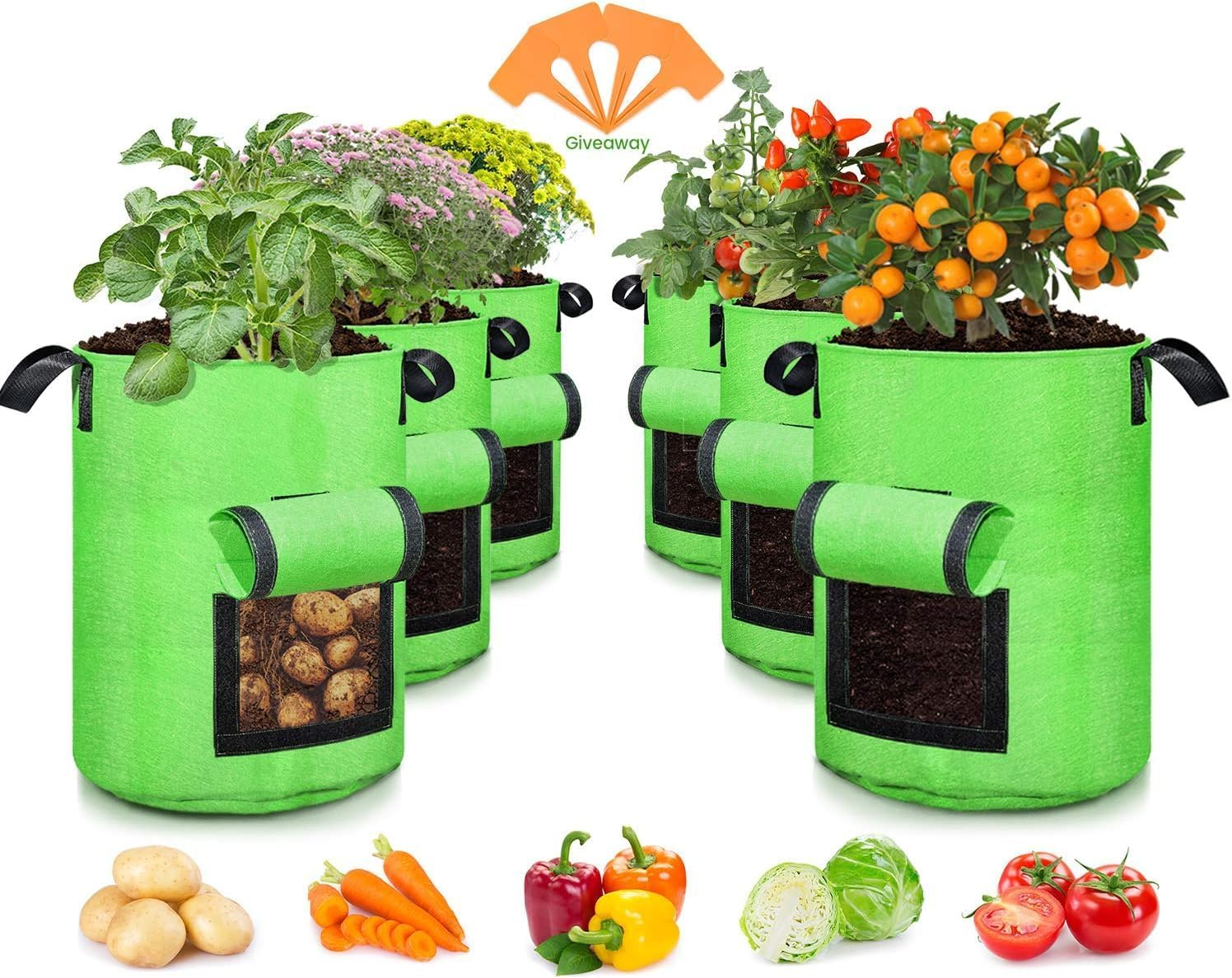 10-Pack 10 Gallon Potato Grow Bags with Clear View Window for Easy Planting  