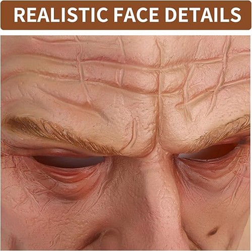 Halloween Realistic Face Bald Old Man Latex Wrinkle Face Mask Full Head Headwear - Picture 3 of 5