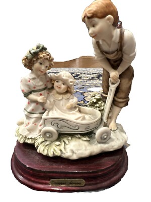 Giuseppe Armani Figurines Florence DTL 1993 Boy Girl Baby in Wagon Signed Rare