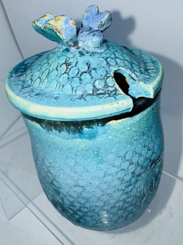 Vintage Türkis Blau Honig Glas Topf Keramik Hummel Biene & Dipper Sara Frank - Bild 24 von 24