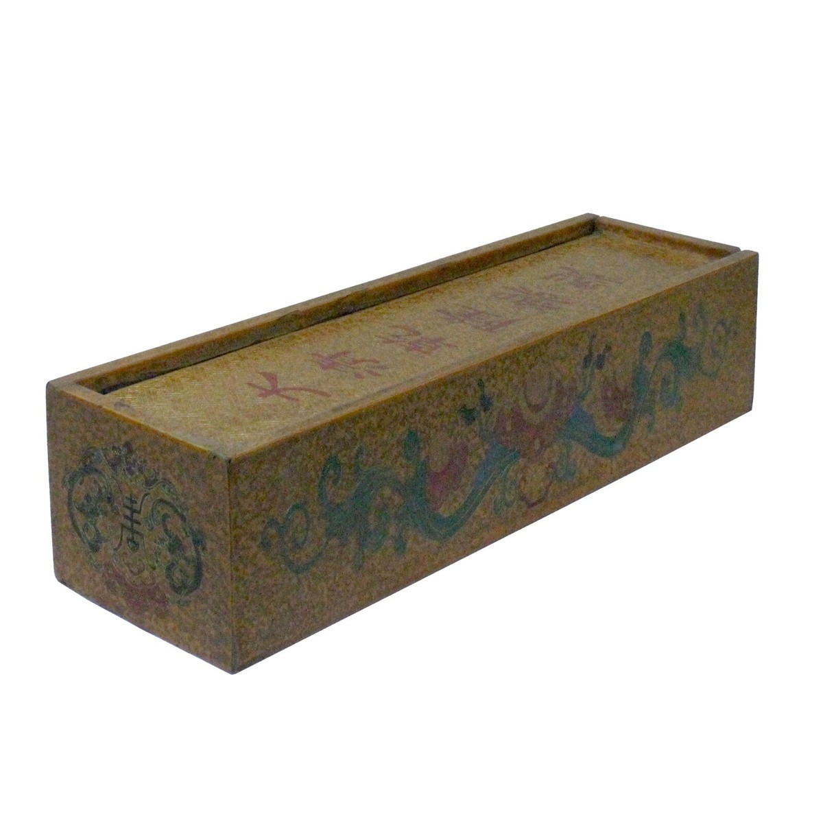 Chinese Distressed Yellow Lacquer Chinoiserie Long Rectangular Treasure Box cs5461S Chinese Distressed Yellow Lacquer Chinoiserie Long Rectangular Treasure Box cs5461S