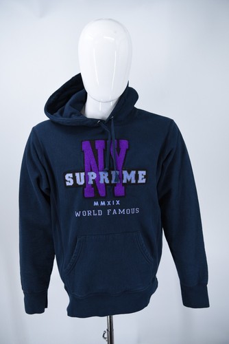 Supreme NY Hoodie Navy/Purple Hooded Sweatshirt FW19 Mens Hoodie Size Medium - Picture 16 of 17